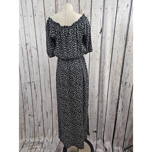 PLK Women's 6 Auguste Off Shoulder Tie Waist Hi Slit Black Rayon Maxi Dress EUC‎ - Picture 6 of 9